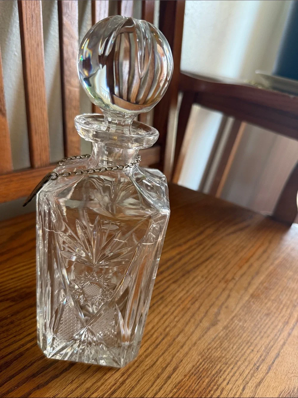Not Rated Clear Cut-Glass Gin Decanter with Silver Plate Label
